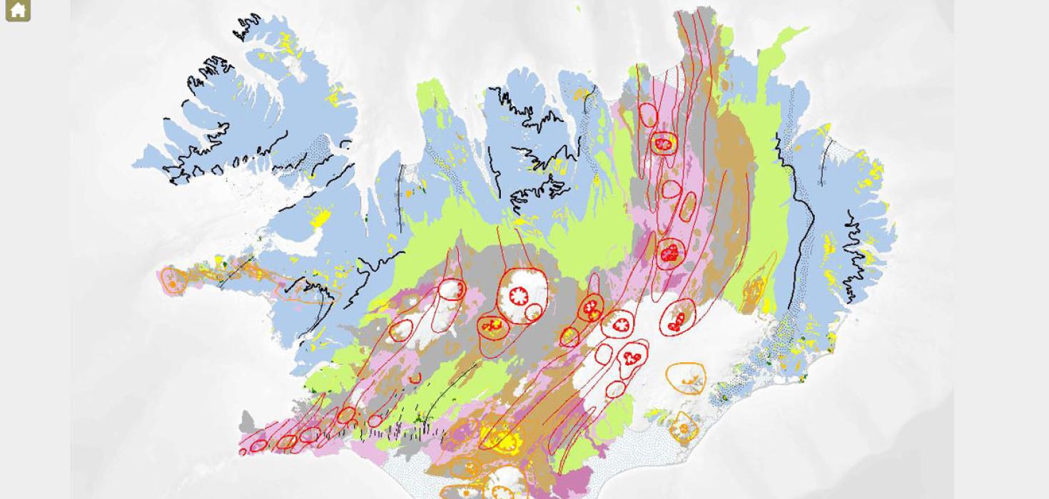 Forsíða kortasjárinnar Jarðfræði Íslands Forsíða kortasjárinnar Jarðfræði Íslands