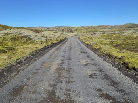 Mosavaxið Bleikáluhraun sunnan við áfangastaðinn Hólaskjól á Landmannaleið.