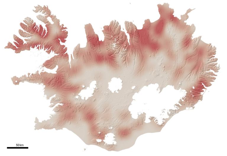 Þéttleiki fálkaóðala á Íslandi Þéttleiki fálkaóðala á Íslandi