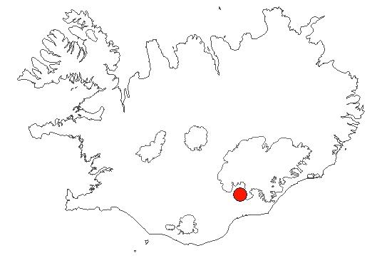 Location of area Núpsstaðaskógur in iceland