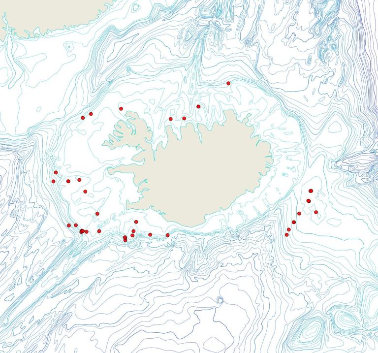 Útbreiðsla Ramphonotus minax(Bioice samples, red dots)