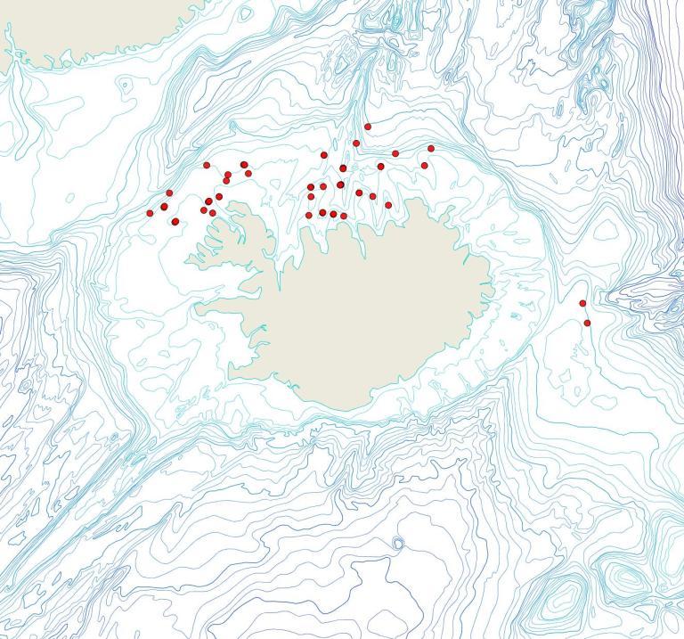 Útbreiðsla Cheilopora sincera(Bioice samples, red dots)