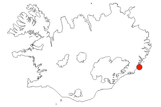 Location of area Þvottárskriður-Hvalnesskriður in iceland