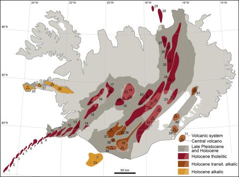 Map of the volcanic system of Iceland