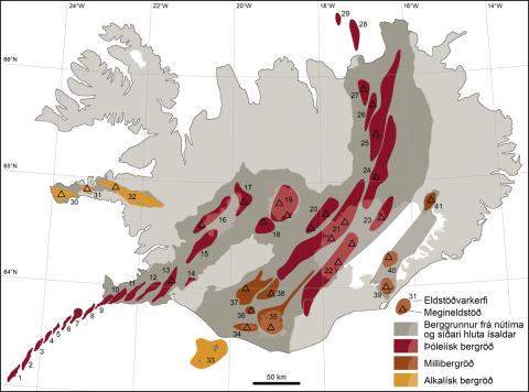 Kort af eldstöðvakerfum Íslands