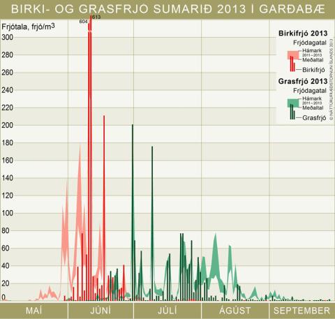 Birki- og grasfrjó sumarið 2013 í Garðabæ