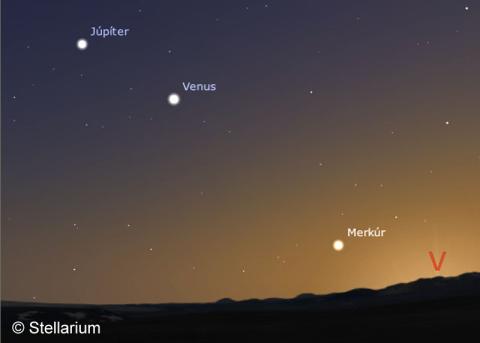 Merkúr, Venus, Júpíter og Sjöstirnið 27. feb. 2012