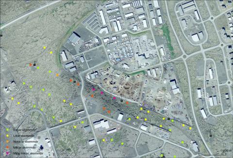Loftmynd af rannsóknarsvæðinu við iðnaðarsvæðið í Hellnahrauni tekin 2009